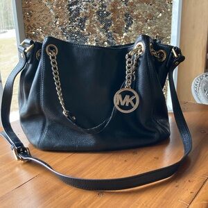 Michael Kors Black and Gold Shoulder Bag with Chain Accents
